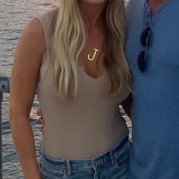 Sleeveless Beige Ribbed Top - Picture 1 of 6